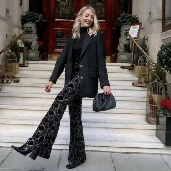 Zara Pants - Zara Sparkly Velvet Flared Pants NWT